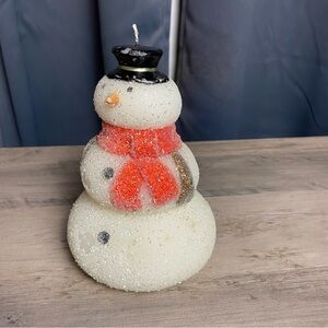Vintage Festive Snowman Candle with‎ Scarf from Pottery Barn- Unused